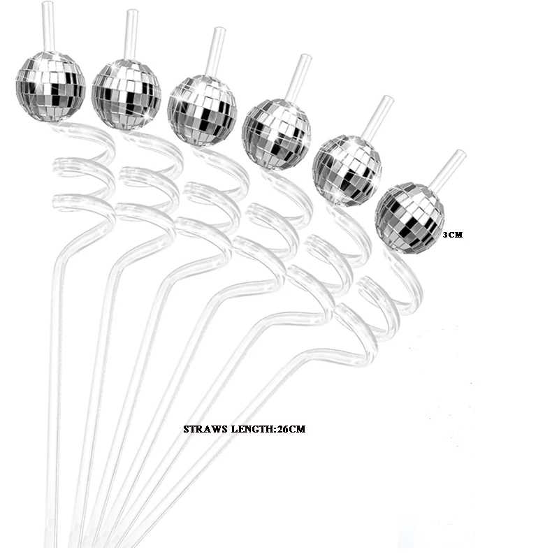 6/24pcs Mirror Disco Ball Straws Silver 70s  Decorative Straws Mini Disco Straw Decor Disco Party Decorations for Wedding Birt