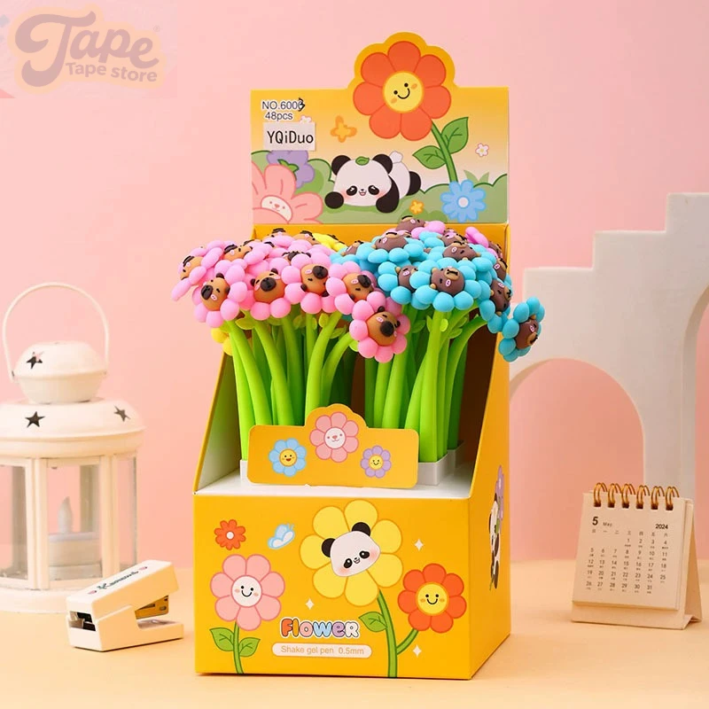 أقلام كاواي كابيبارا! أقلام جل لطيفة قابلة للمسح على شكل عباد الشمس، لوازم مدرسية ممتعة للمكتب والمدرسة، هدية قرطاسية يومية