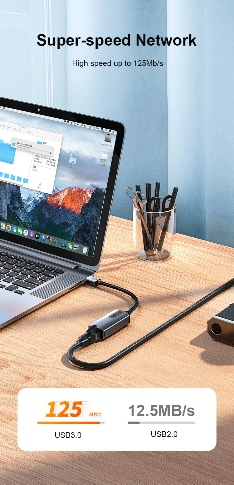 SAMZHE USB-Ethernet-Adapter, USB 3.0 auf RJ45, USB-Hub für Computer, Ethernet-Adapter, Netzwerkkarte, USB, kompatibel mit Xiaomi Mi Box S und Nintendo Switch. – Detail 3