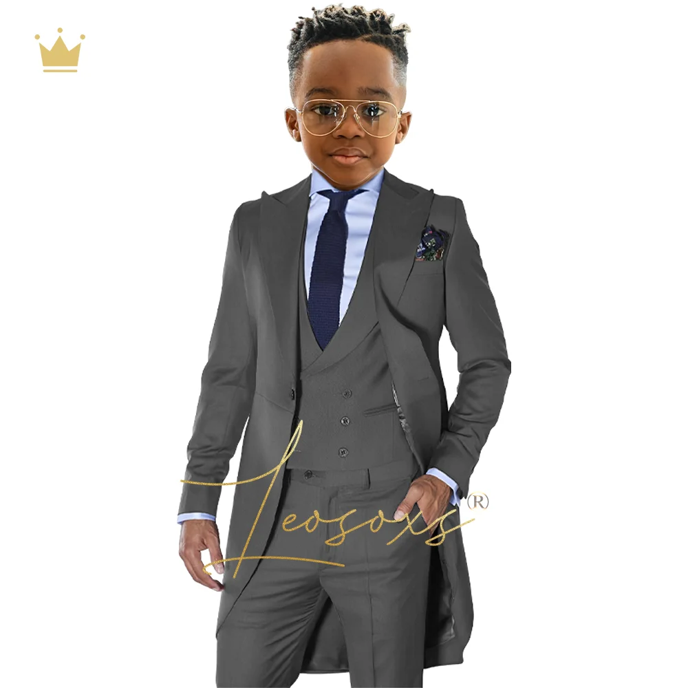 Boys' long suit 3-piece suit, customized for children aged 3-16, peak lapel vest and pants suit, formal dress tuxedo