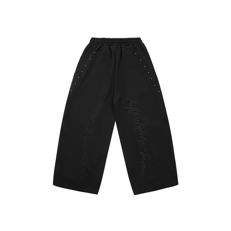 التطريز إلكتروني برشام تصميم عارضة فضفاض مرونة الخصر بنطال ذو قصة أرجل واسعة Y2K الهيب هوب الرجال النساء أزياء مريحة الشارع الشهير #3