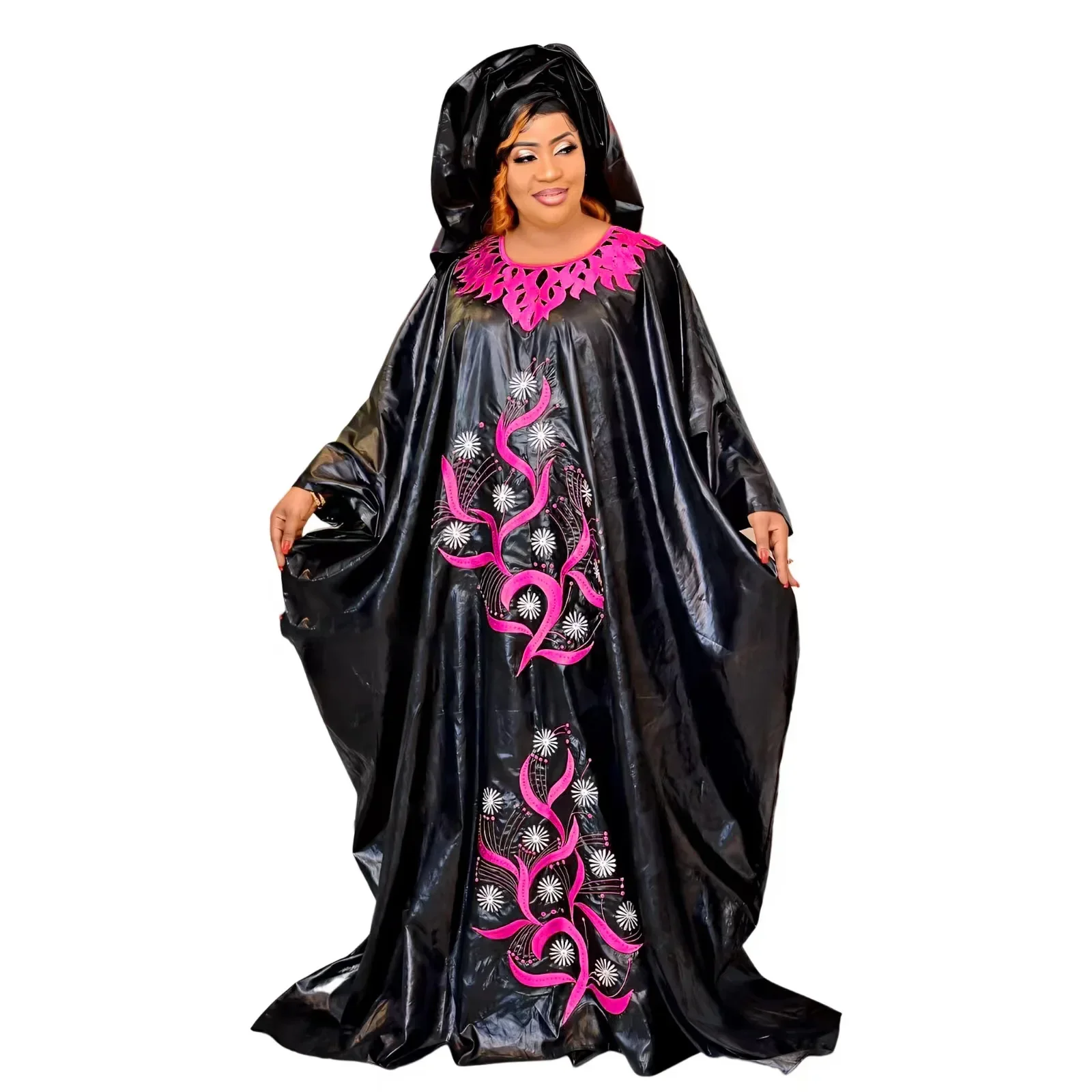 African Bazin Riche Dresses For Women Plus Size Dress Bazin Riche Embroidery With Embroidery Floor With Scarf