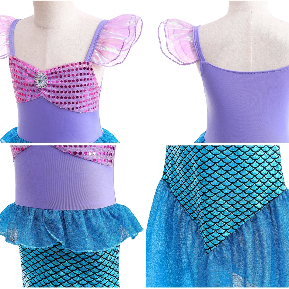 Abito da festa di compleanno a sirena Costume da sirena per ragazza estiva Carnevale Abiti cosplay anime 2-10 anni Abito da ballo per travestimento fantasia per bambini