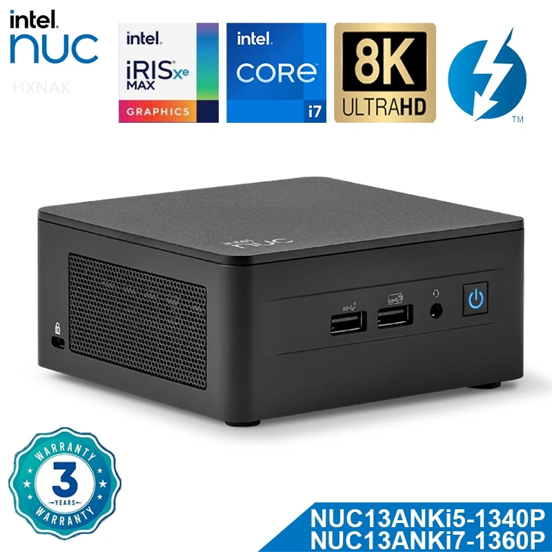 Processador Intel Core, Intel Nuk 13 Pro, Arena Canyon NUC13ANHi5 i7, Mais recente 13TH Gen, Iris Xe Graphics, Wi-Fi 6E, Thunderbolt 4