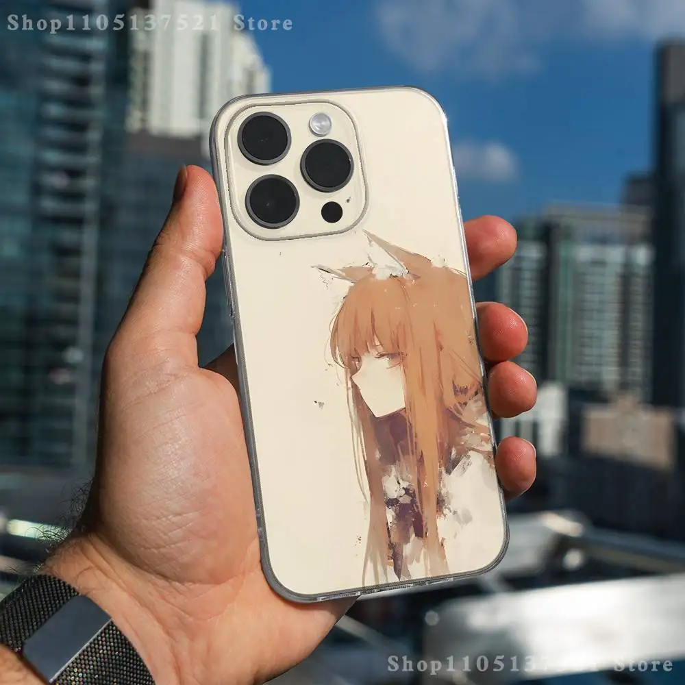 Etui na telefon Anime S-Spice i W-Wolf dla iPhone 17, 16, 15, 14, 13, 12, 11 Pro, Max, Plus, X, XS, XR, SE4, E Mini, przezroczyste, miękkie.
