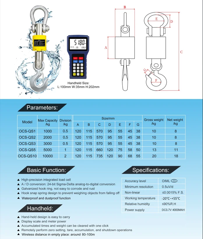 NVK OCS5T weighing scale 3000 kg electronic wireless 10 tons digital scale 3 tons industrial hook scale 2000 kg 1 ton