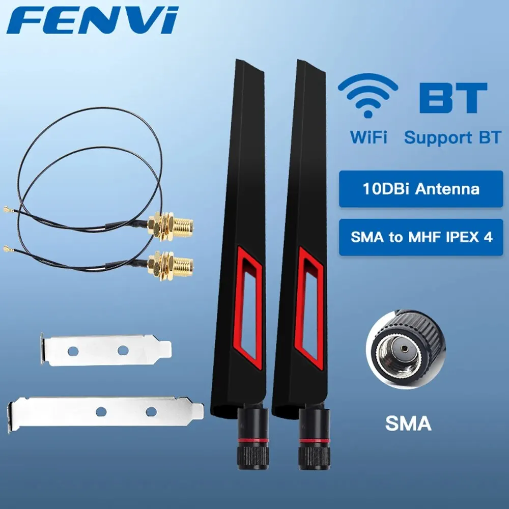 FENVI 2PcsX10Dbi Antenna Set AX210 NGFF WiFi Card 2.4/5GHz Dual Band M.2 MHF4 Extension Cable To Wi-Fi RP-SMA For AX210/AX200NGW