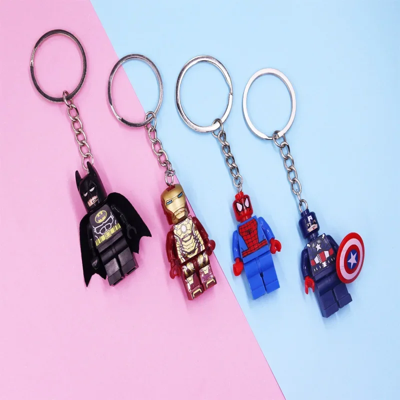 Kawaii Avengers Building Blocks Keychain Spider Man Iron Man Car key chain Backpack Pendant Cute Bag Accessories Toys Gifts