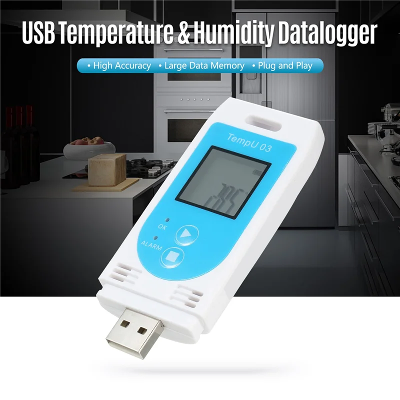 TempU 03 مسجل بيانات درجة الحرارة والرطوبة USB ، مسجل الرطوبة ، مقياس تسجيل الرطوبة ، درجة الحرارة RH القابلة لإعادة الاستخدام