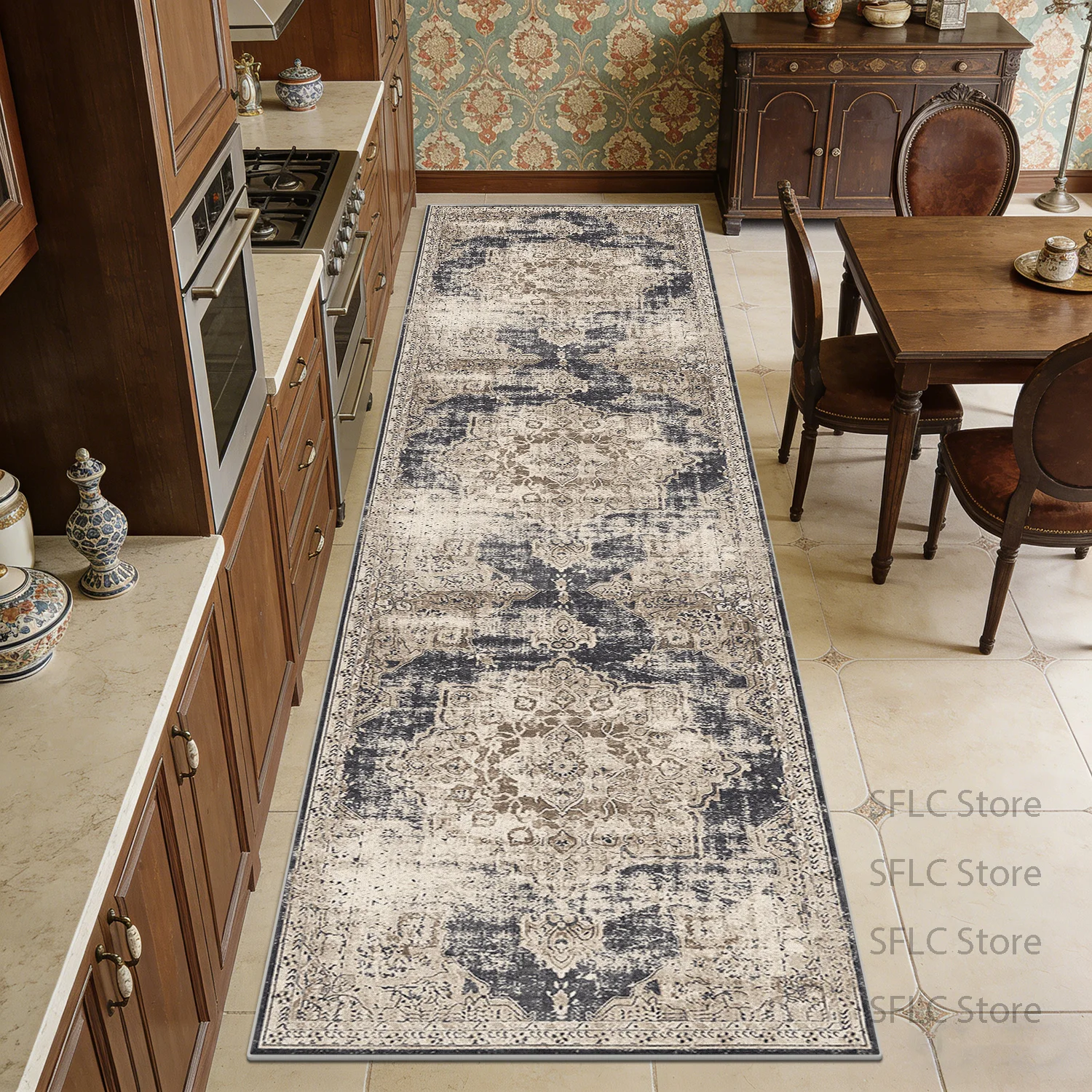 Persian Retro Easy Cleaning Kitchen Carpet Decoration Home Soft Non-slip Runner Rug Lint-free Foldable Long Corridor Floor Mats