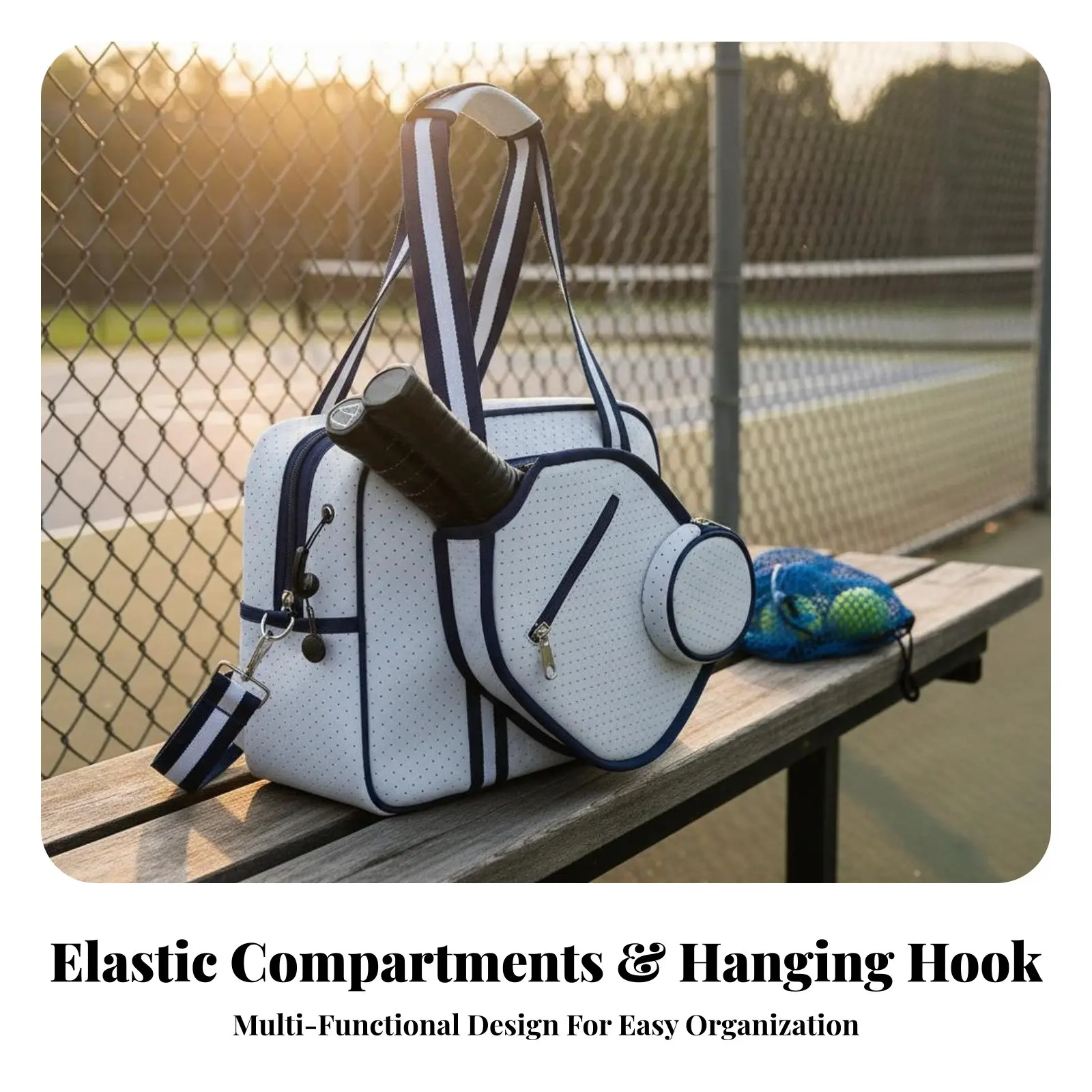 Pickleball Paddle Holder Bag Breathable Large Capacity Pickleball Bag Crossbody Sports Tote Adjustable Shoulder Strap Waterproof view 6