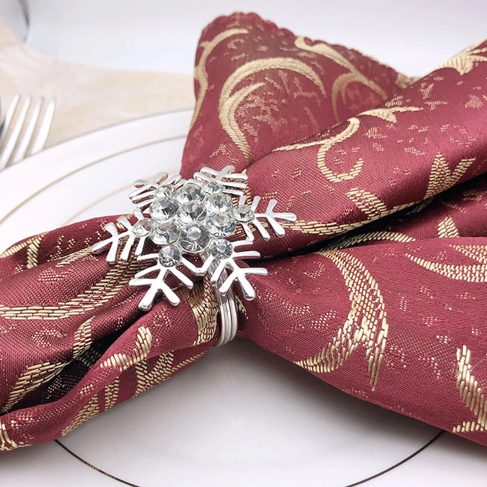 

Christmas Alloy Napkin Rings Snowflake Shape Glittering Rhinestones Elegant Table Decoration For Wedding Party Holiday