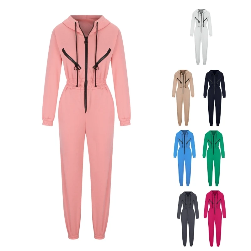 

Causal Women One Piece Outfit Romper Tracksuit Zip-up Hoodies Pullover Jumpsuit Dropship