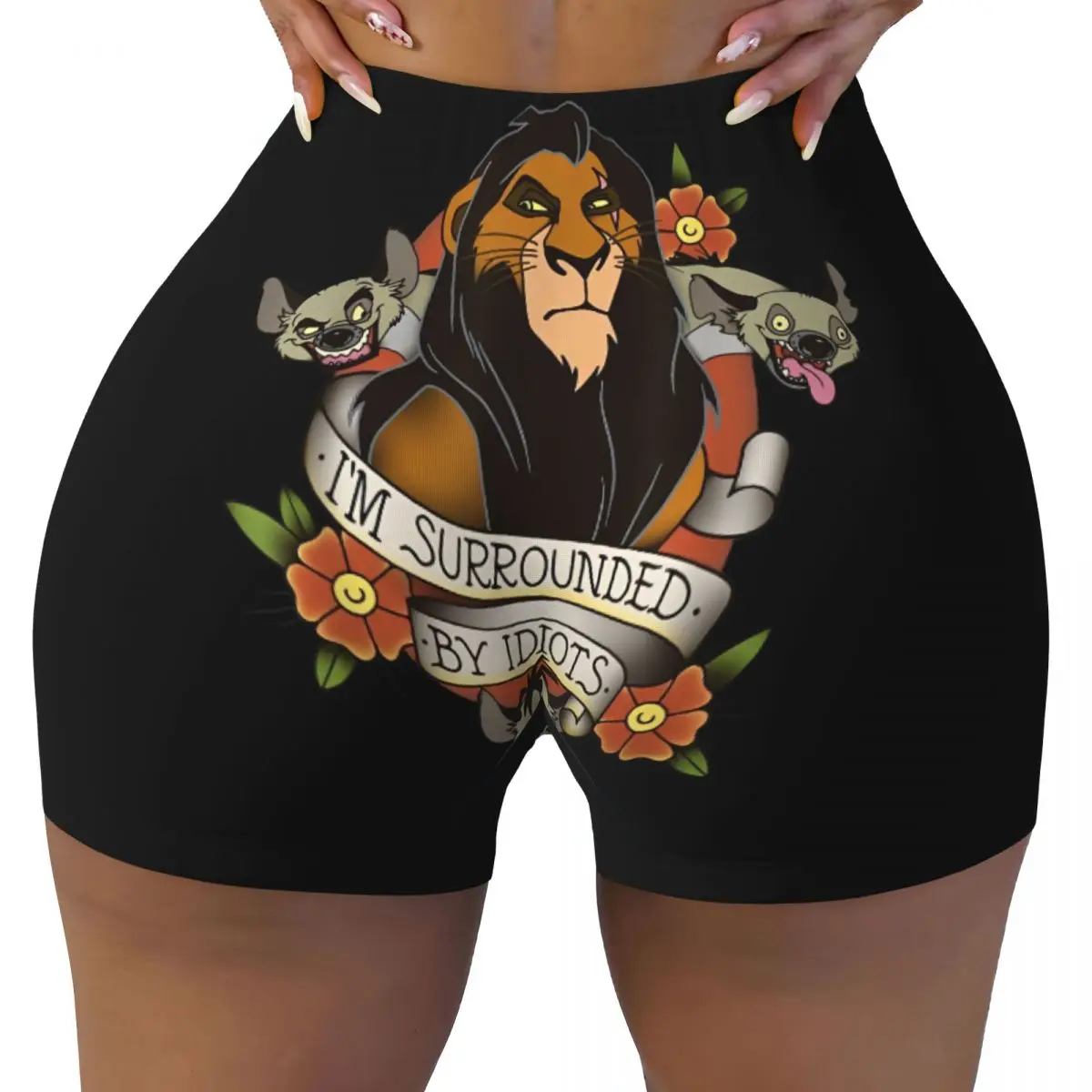 

Lion King Scar And Hyenas I'm Surrounded By Idiots Yoga Shorts Women Lift Fitness Workout Gym Pants