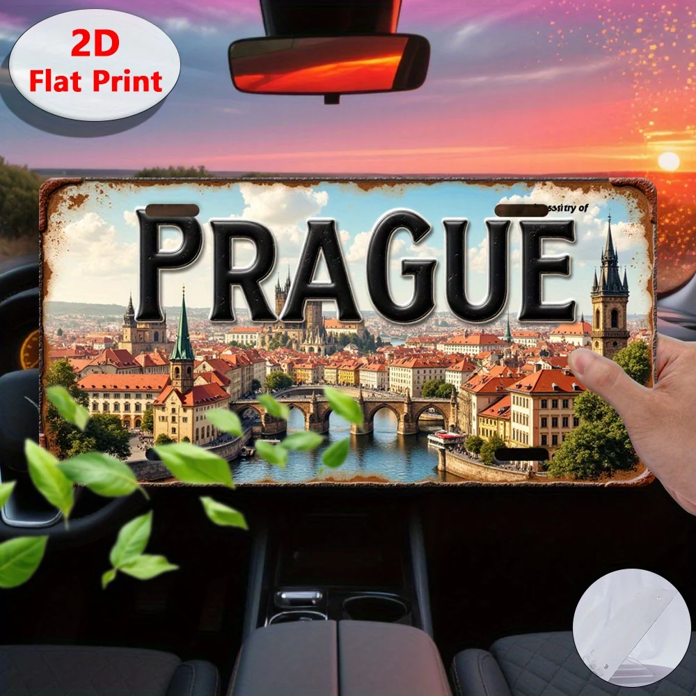 2D Flat, 1pc Vintage Prague Czech Republic Metal Sign - Charles Bridge & Town Wall Decor - Heavy-Duty Retro European Travel