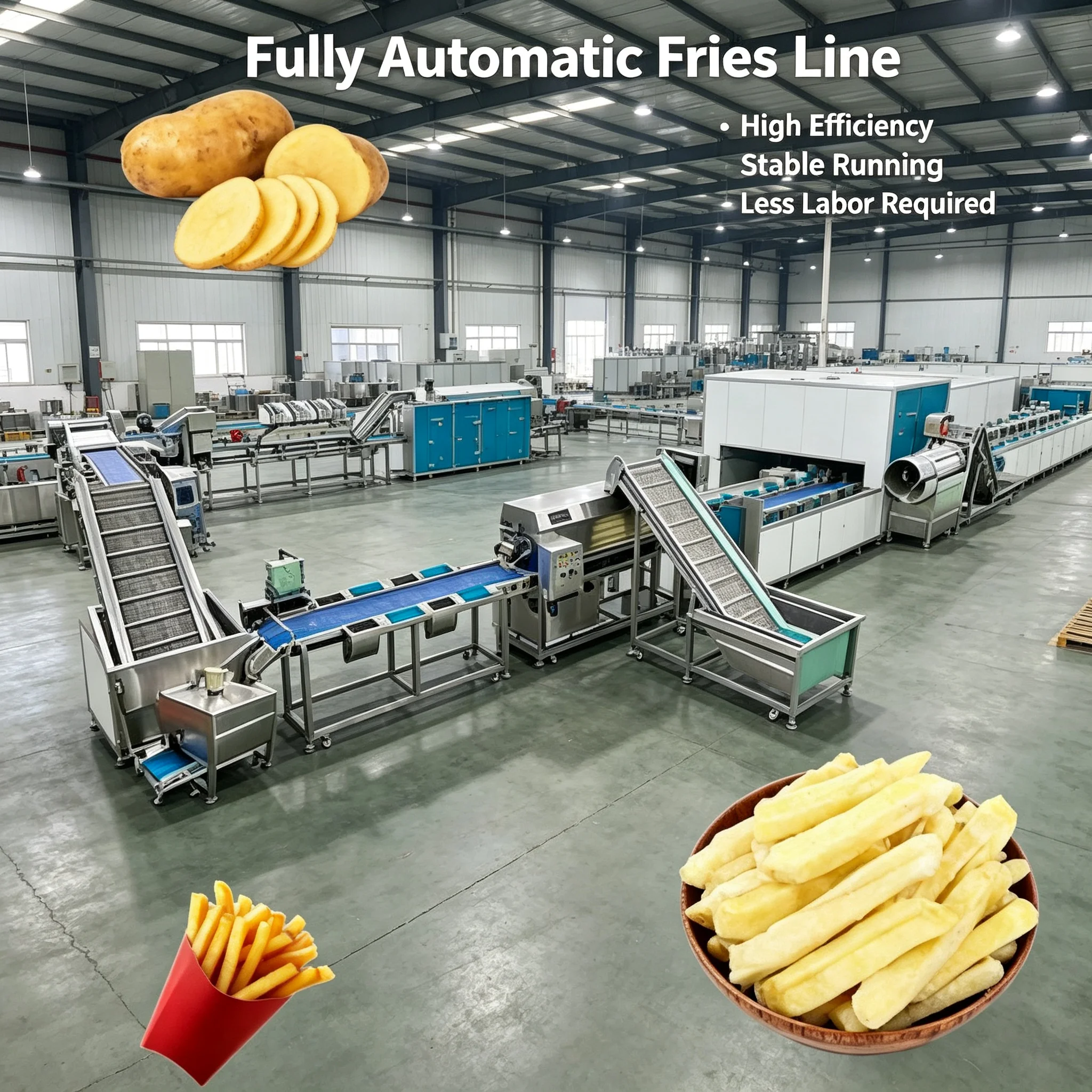 100‑1000kg/h Snack Manufacturing Equipment, Fully‑Automatic French Fries & Potato Chips Processing Plant Customized