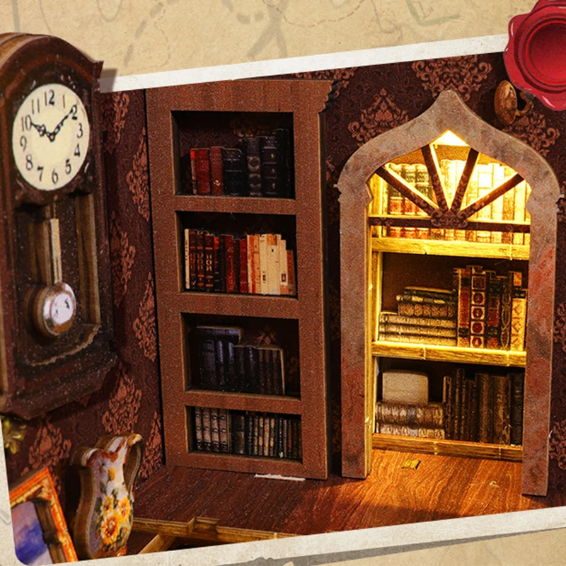 DIY Book Nook Kit Wooden Mini Dollhouse 3D Puzzl Model Building Handmade Bookshelf Insert Home Decor For Xmas Birthday Gifts