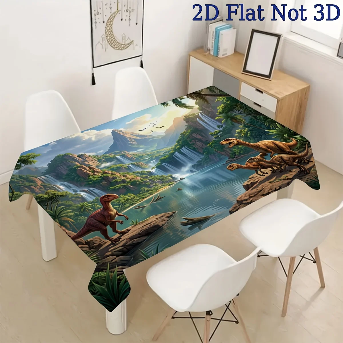 Vibrant Jurassic Jungle Landscape Tablecloth Waterproof Picnic Outdoor Dining Cover for Home Party Decor