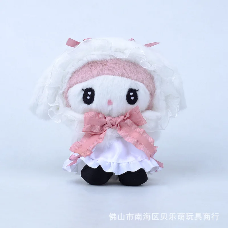 Boneka mewah kartun Jepang Sanrio Kuromi Melody gantungan kunci liontin Hello Kitty lucu gantungan kunci mainan hadiah hati anak perempuan