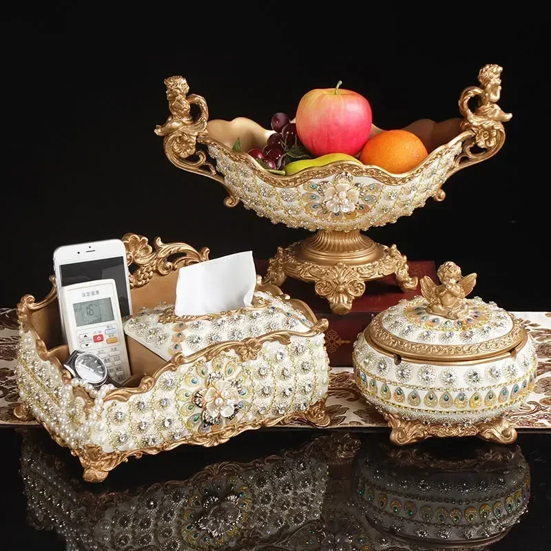 European Luxury Diamond Paper Towel Box Ashtray Fruit Plate Wine Rack Toothpick Box Resin Ornament Household Coffee Table Crafts