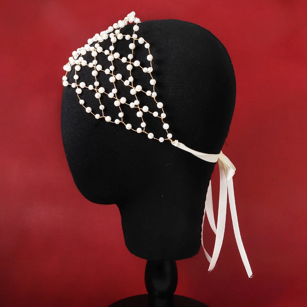 Fashion Pearl Hair Net  Trendy Bride Wedding Hair Bands Sparkling Crystal Jewelry Crown Hair Accessories For Women image 2