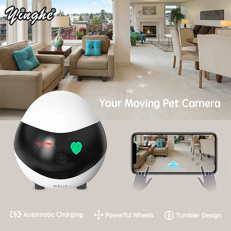 Caméra de sécurité domestique pour animaux de compagnie, robot à chargement automatique, caméra WiFi intérieure mobile, conversation bidirectionnelle, vision nocturne, vidéo 1080P, stockage sur carte SD