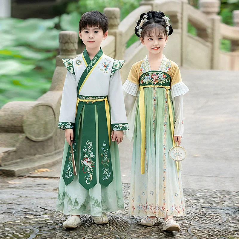 Ancient Costume Hanfu Boy Outfit Cosplay Princess Girls Casual Dresses Children Chinese Hanfu Dress Kids Clothes Vestidos Summer