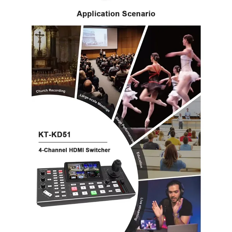 Mini commutatore video Atem Quad HDM I con schermo LCD da 5,5 pollici Bilanciere a cinque vie adatto per lo streaming di trasmissione in diretta