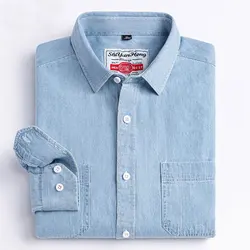 New four seasons classic cotton denim men's long sleeve shirt 100% cotton coat free ironing casual social comfort breathable