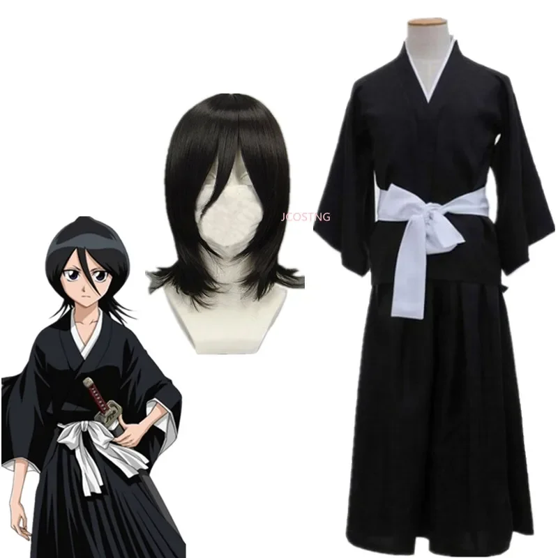 New Anime Bleach Kuchiki Rukia Cosplay Costume Rukia Kuchiki Wigs and Kimono Uniform Sets Die Pa Bleach Costumes NSD614