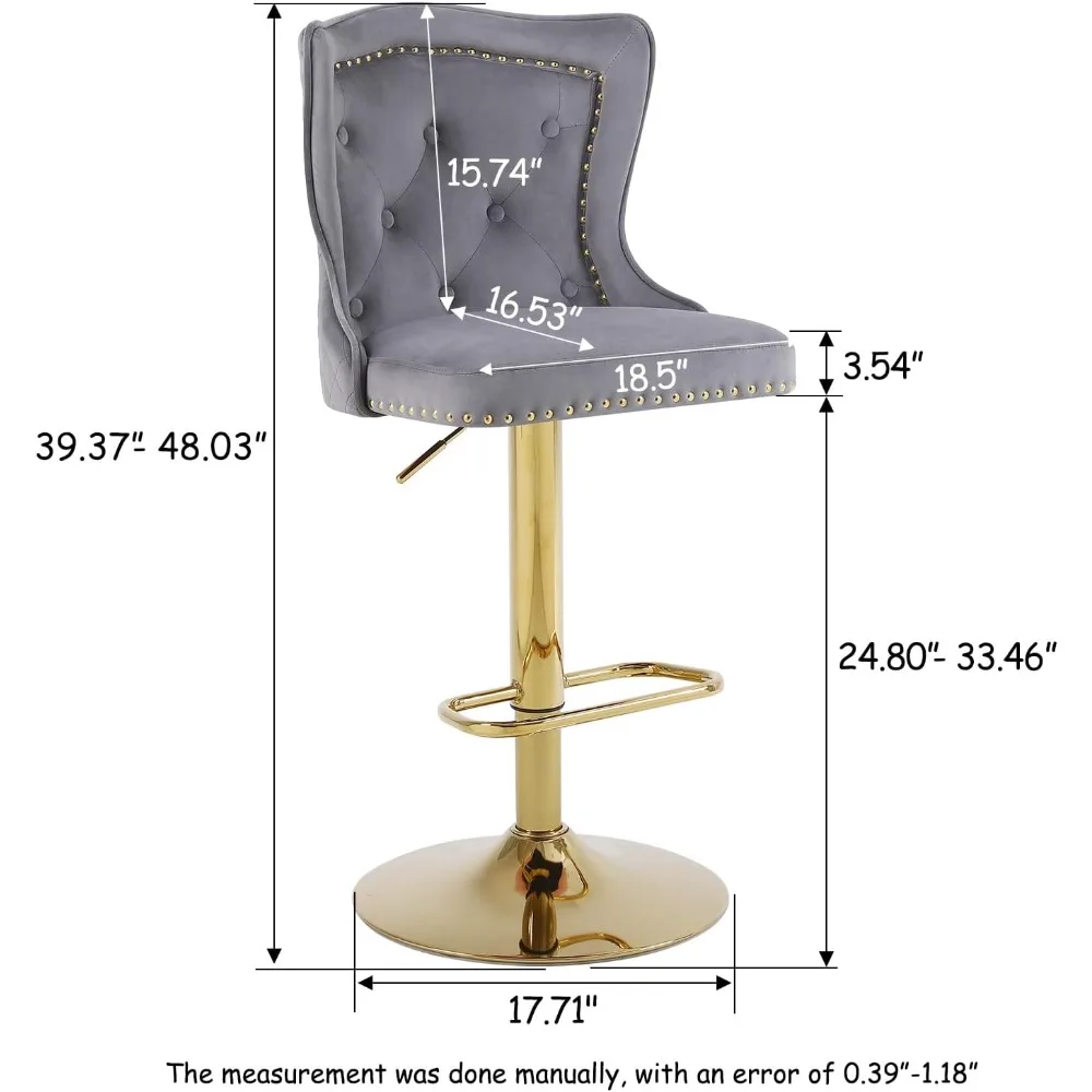 Set di 2 sgabelli da bar girevoli dorati, sgabelli da bar in velluto, sedia da bar moderna imbottita con schienale alto