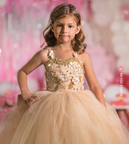 Champagne Mini Quinceanera Dresses Mexican Ball Gown Tulle Pearls Flower Girl Dresses Charro Pageant Dresses Baby Customized