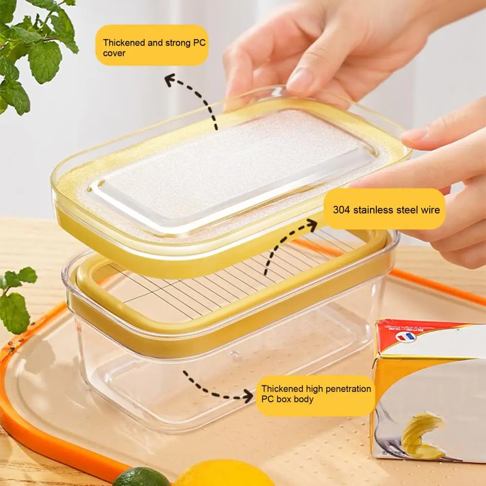 Long-lasting Butter Cutter Stainless Steel Butter Slicer Container with Airtight Lid for Fridge Storage Cutting Wire for Easy