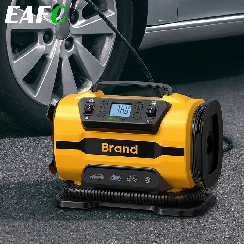 Tragbarer Luftkompressor, Dual Power 110 V-230 V AC/DC-Reifenfüllpumpe für Auto, Fahrrad, Boot, Matratze, Digitalanzeige, 150 PSI, 35 l/min