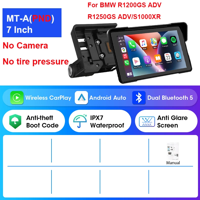 Srnubi 7 "Wireless CarPlay Moto Android Auto Voor BMW R1200GS R1250GS S1000XR Draagbare Motorfiets Dashboard Navigatie Scherm