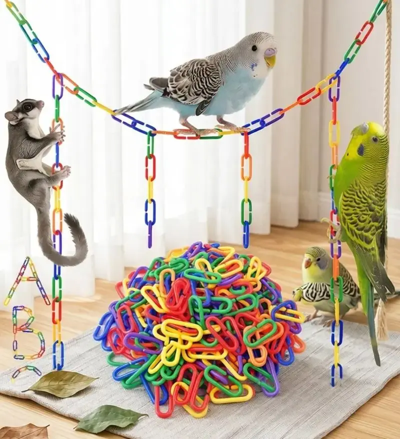 100 Stück Regenbogen Geometrische Kettenverschlüsse Haustier-Trainingsspielzeug Kinder-Puzzle Bausteine C-förmiger Haken Interaktives Spielgeschenk