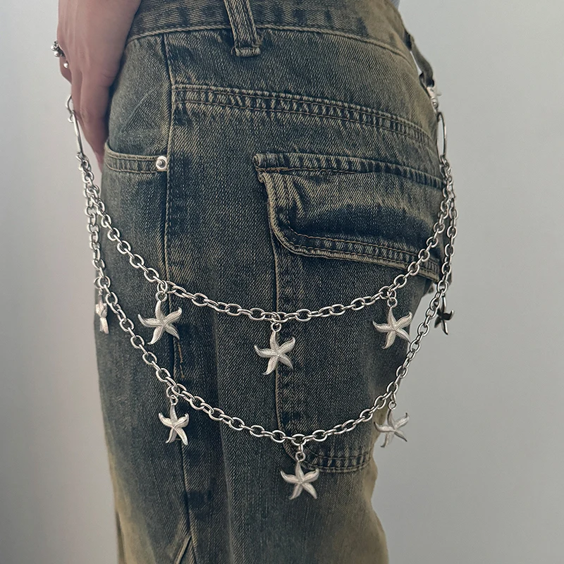 Unisex Jeans Pannts Chain Belts For Men and Women Punk Metal Crescent Geometric Bag Chain Hip Hop Hipster Cool Street brelok do kluczy