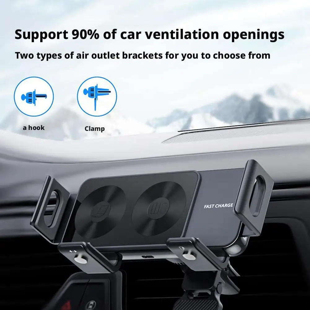 

New Wireless Charging Car Mount For Samsung ZfoldFlip Folding Screen Phone Holder 90° Rotating Clip Navigation Bracket Acce H1V6