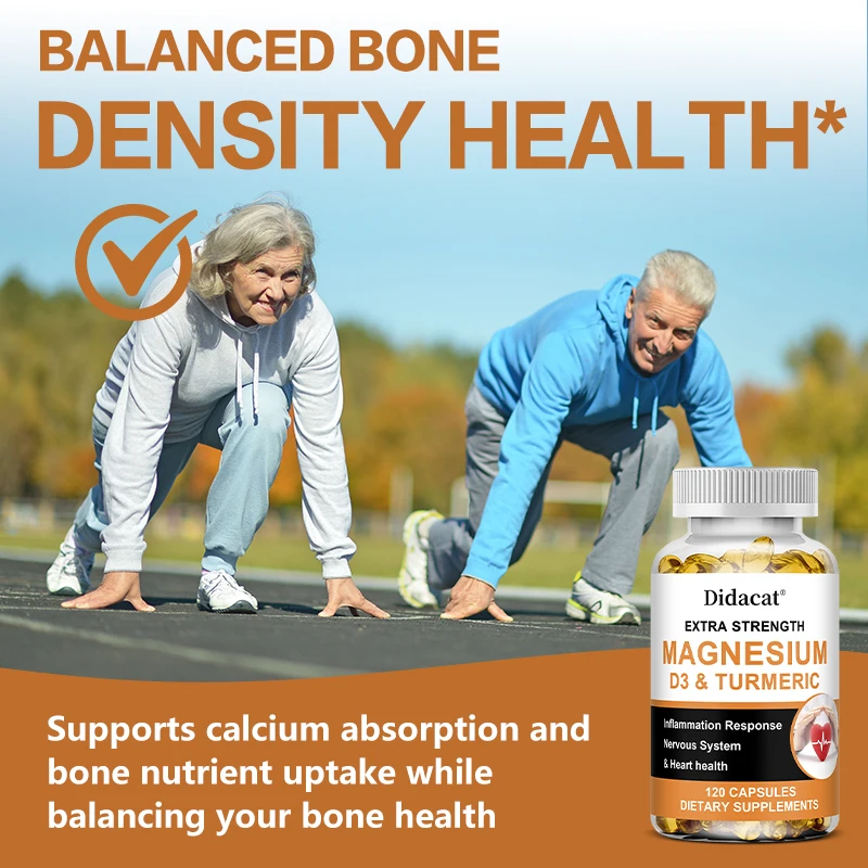 المغنيسيوم وفيتامين د3 مع الكركم، المكمل الغذائي لدعم العافية اليومية، الأنظمة العصبية، العظام، وظيفة المناعة