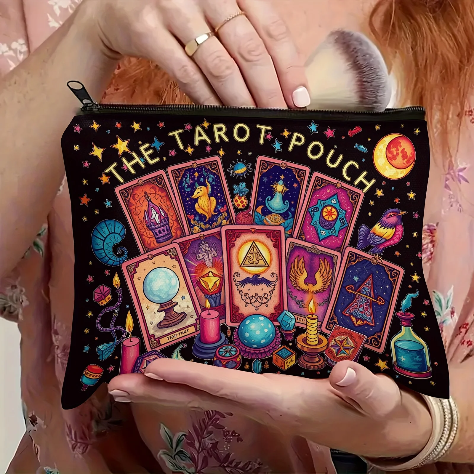 1pc Tarot Themed Print Storage Bag,Tote Bag, Perfect for Daily, Tarot Card Storage, Travel, Spiritual Gift for Mysticism Lovers.