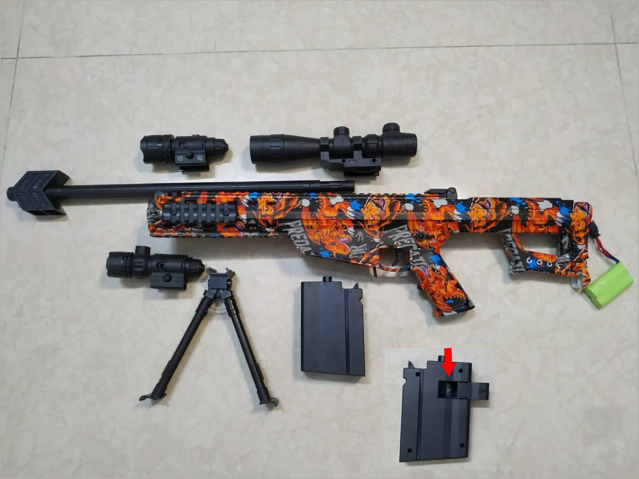 Elektrische automatische Haarspange mit Taschenlampe, Infrarotlicht und 7,4-V-Batterie, kann manuell betrieben werden, Spielzeugpistolenmodell für den Außenbereich, Jungenspielzeug