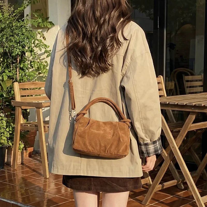 New Retro Suede Simple Crossbody Bag Women Fashion Handle Bag Casual Comfortable and Versatile Texture Shoulder Commuting Bag