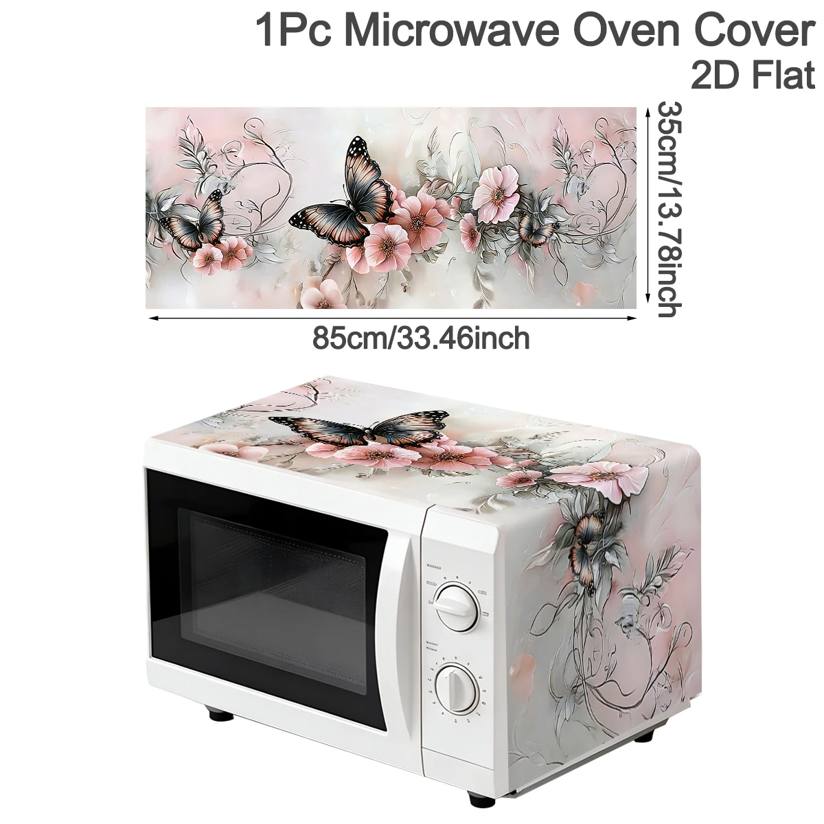 Butterfly Oven Dust Cover 35x85cm Floral Butterfly Design Polyester Microwave Dust Cover for Household Machine Protector Decor