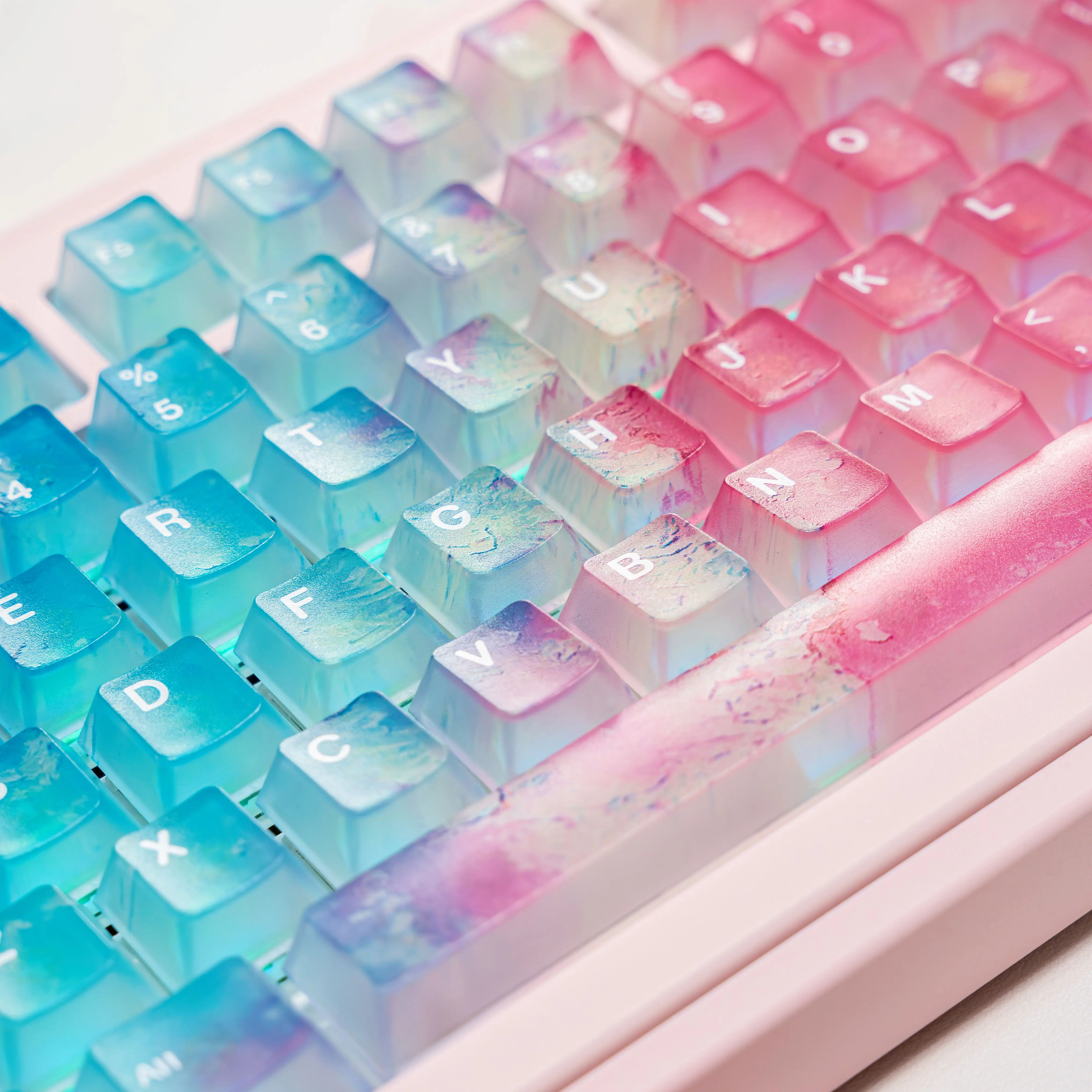 119 Keys Pink Ocean Theme Keycaps Cute Key Cap Set Cherry PBT Key Cap Gift Keycap for Made68 Mad68 Wooting 60 I75
