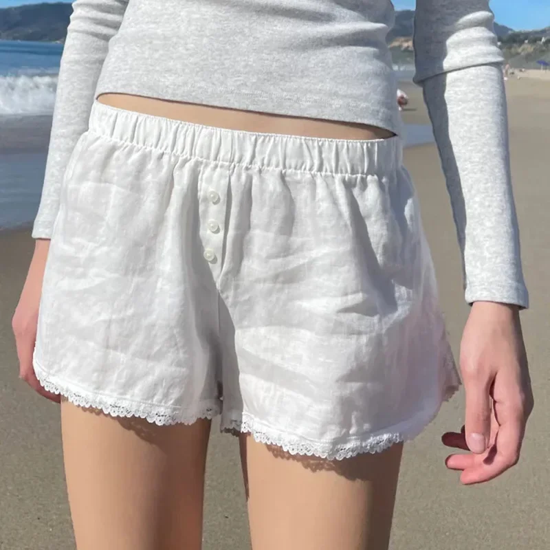 

Lace Trim Cotton Shorts Summer Clothes 2024 High Waist White Kawaii Cute Skort Shorts for Women Girls 2000s Y2K Youthful Shorts