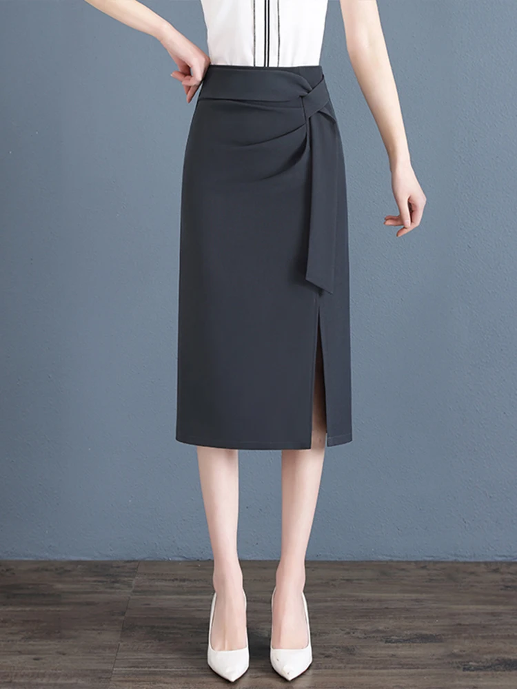 

High Waist Asymmetrical Thin Summer Skirt for Women Split Biker Style Wrap around Skirt Commute Korean Style Slim Fit A-Line ...
