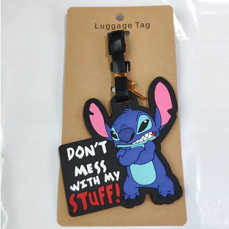 Disney-etiqueta de equipaje de Gel de sílice, Lilo & Stitch accesorios de viaje, soporte para identificación de maleta, etiqueta de embarque portátil