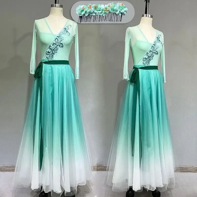 

Classical dancer performance costumes women oversized practice dance clothes Chinese style folk dance dress plus size 3xl