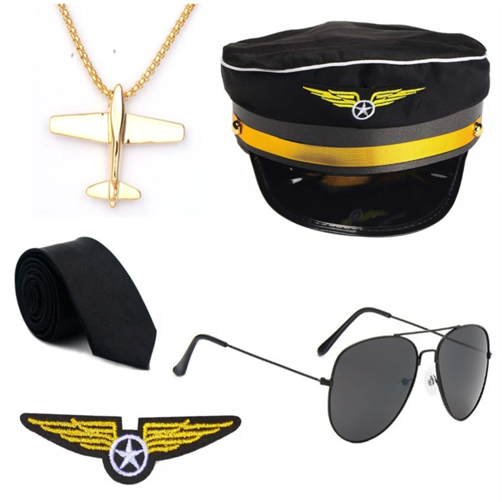 Women Stewardess Cosplay Costume Set Flight Attendant Hat With Scarf Gloves Glasses Cosplay Props For Party Supplies