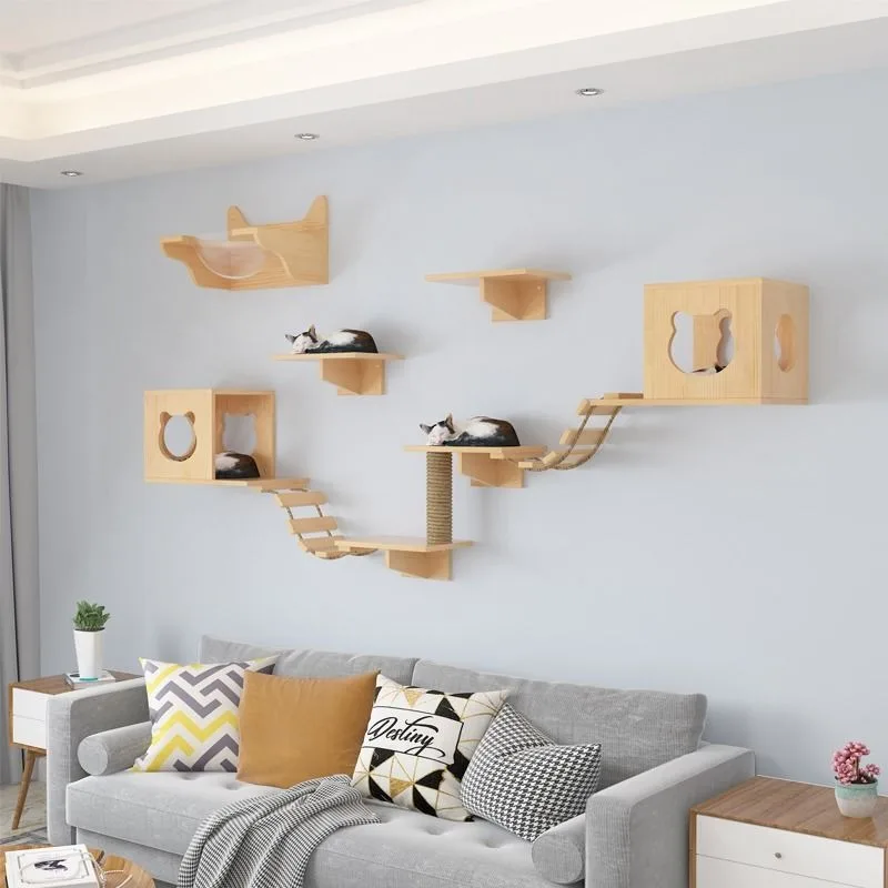 Marco de escalada para gatos, montado en la pared, colgante de madera maciza, plataforma de salto para gatos, nave espacial, rascador de nido para gatos para el hogar, accesorios